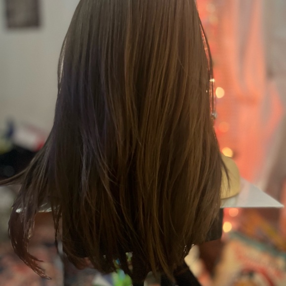 Brunette Shadow root human blend wig, long bangs. Layers tapered to face - Picture 11 of 13